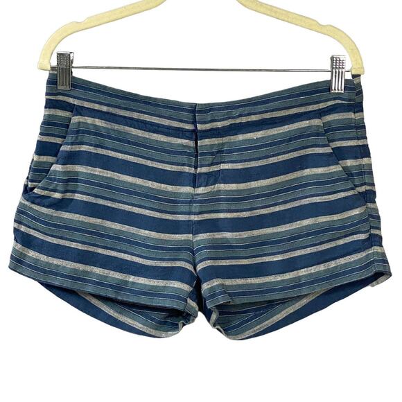 Joie Merci Linen Size 2 Sailor Shorts Dark Navy Blue Gray Striped Low Rise - Picture 2 of 8